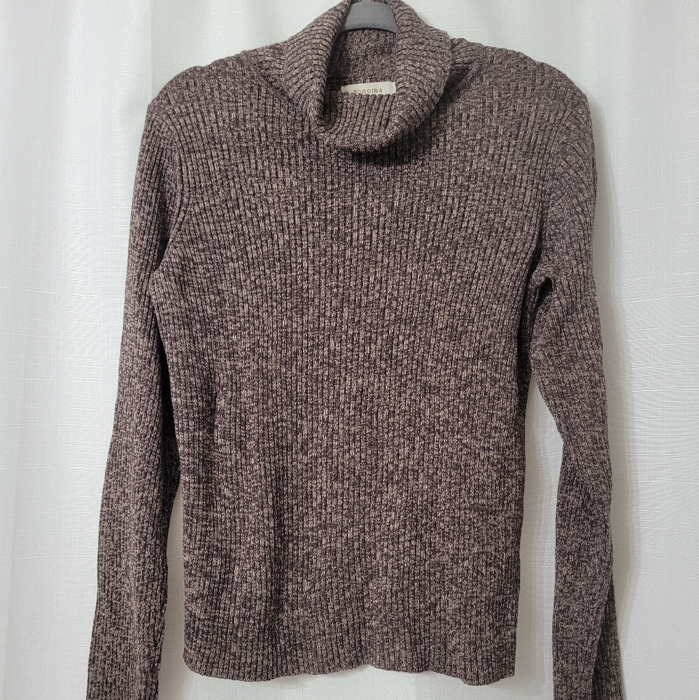 Sonoma Life  Ribbed Turtle Neck Sweater Brown Marled Knit Size XL 100% Cotton